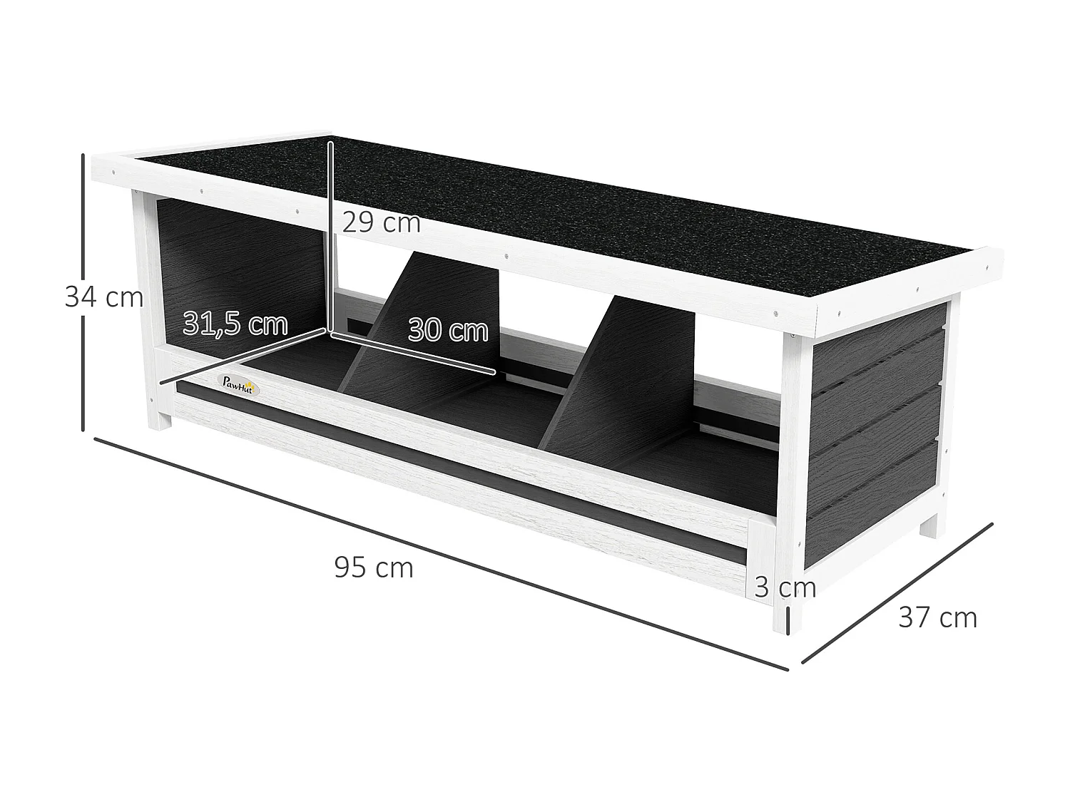 Pondoir pour poules 3 emplacements nichoir en bois avec fond et toit gris blanc noir