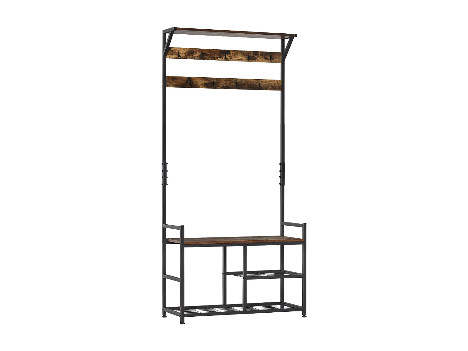 Vestiaire d'entrée multi-rangement design industriel acier noir aspect bois vieilli