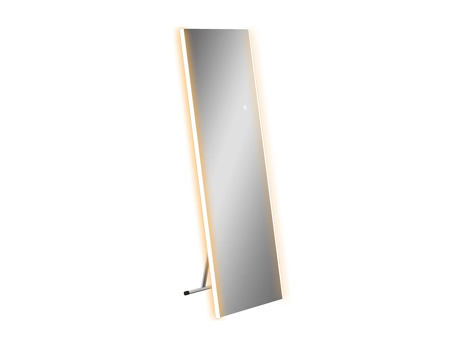 Miroir sur pied ou mural rectangulaire grande taille LED tactile dim. 50L x 50l x 148H cm verre métal blanc