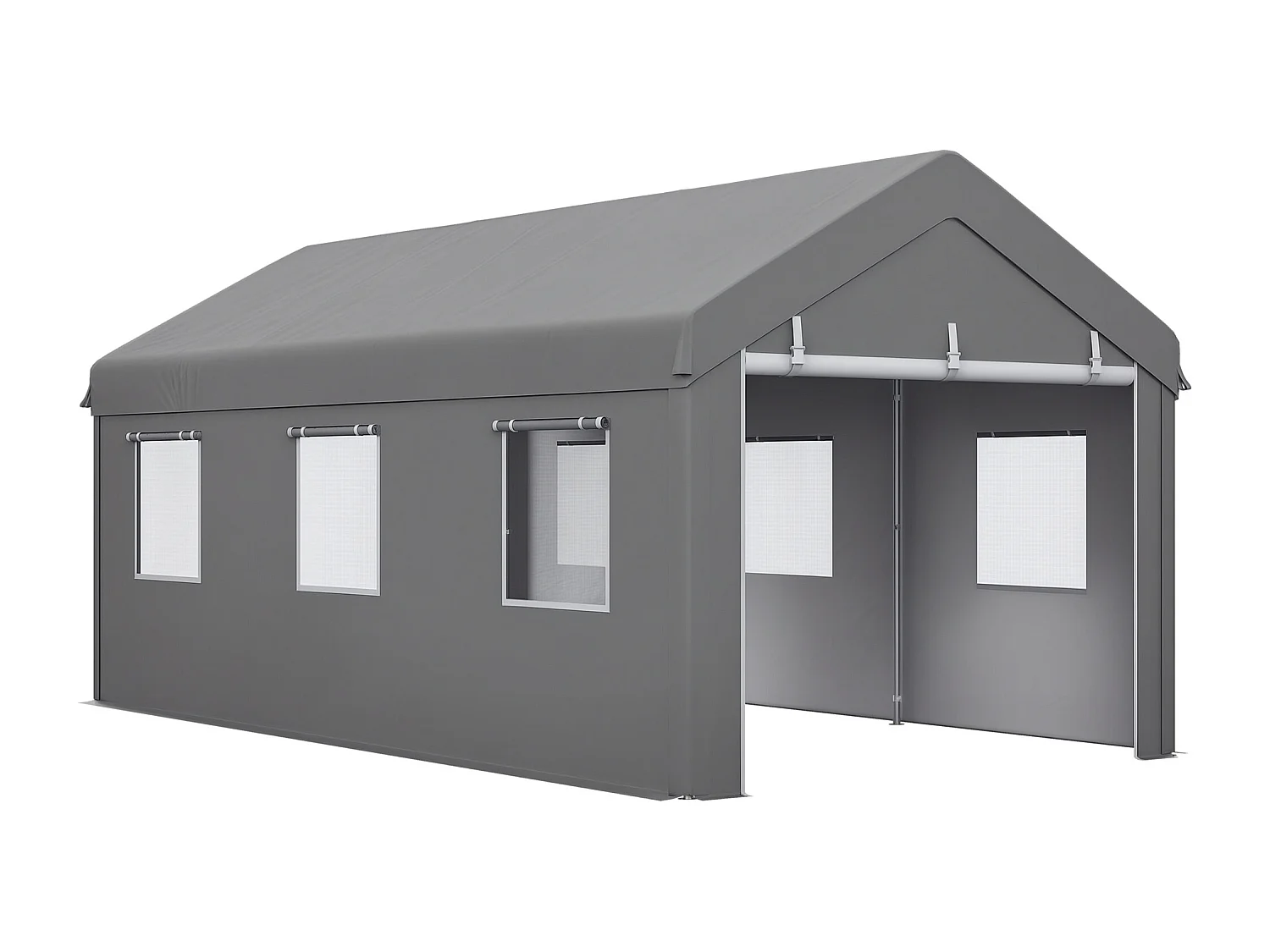 Tente garage carport dim. 6L x 2,95l x 2,78H m acier galvanisé PE haute densité 2 portes 6 fenêtres gris