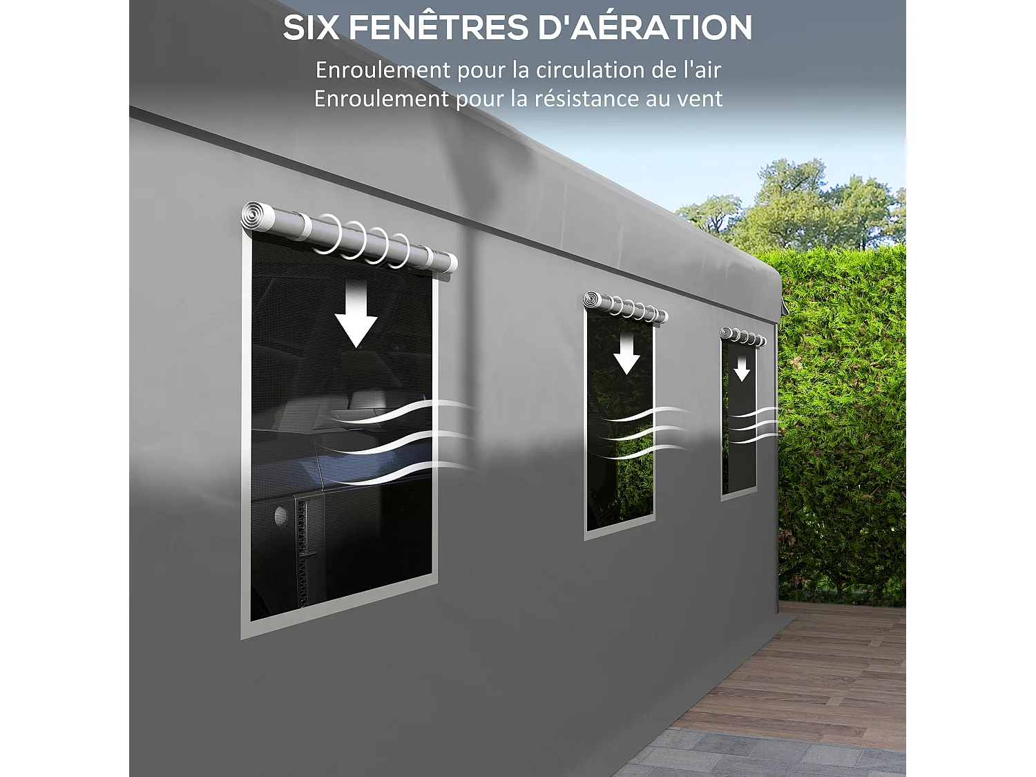 Tente garage carport dim. 6L x 2,95l x 2,78H m acier galvanisé PE haute densité 2 portes 6 fenêtres gris