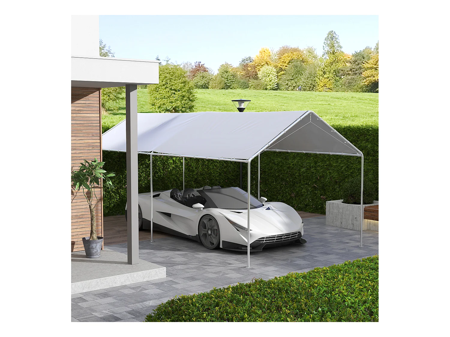 Toile de rechange carport auvent voiture dim. 6L x 3l m tendeurs élastiques inclus PE haute densité blanc