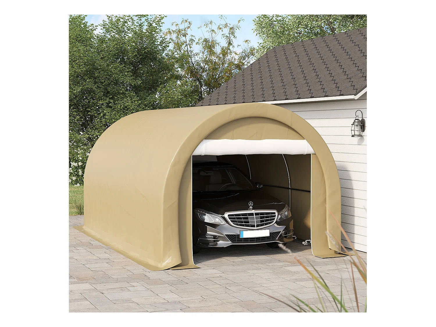 Tente garage carport dim. 5L x 3l x 2,4H m acier galvanisé robuste PE haute densité 190 g/m² imperméable anti-UV beige