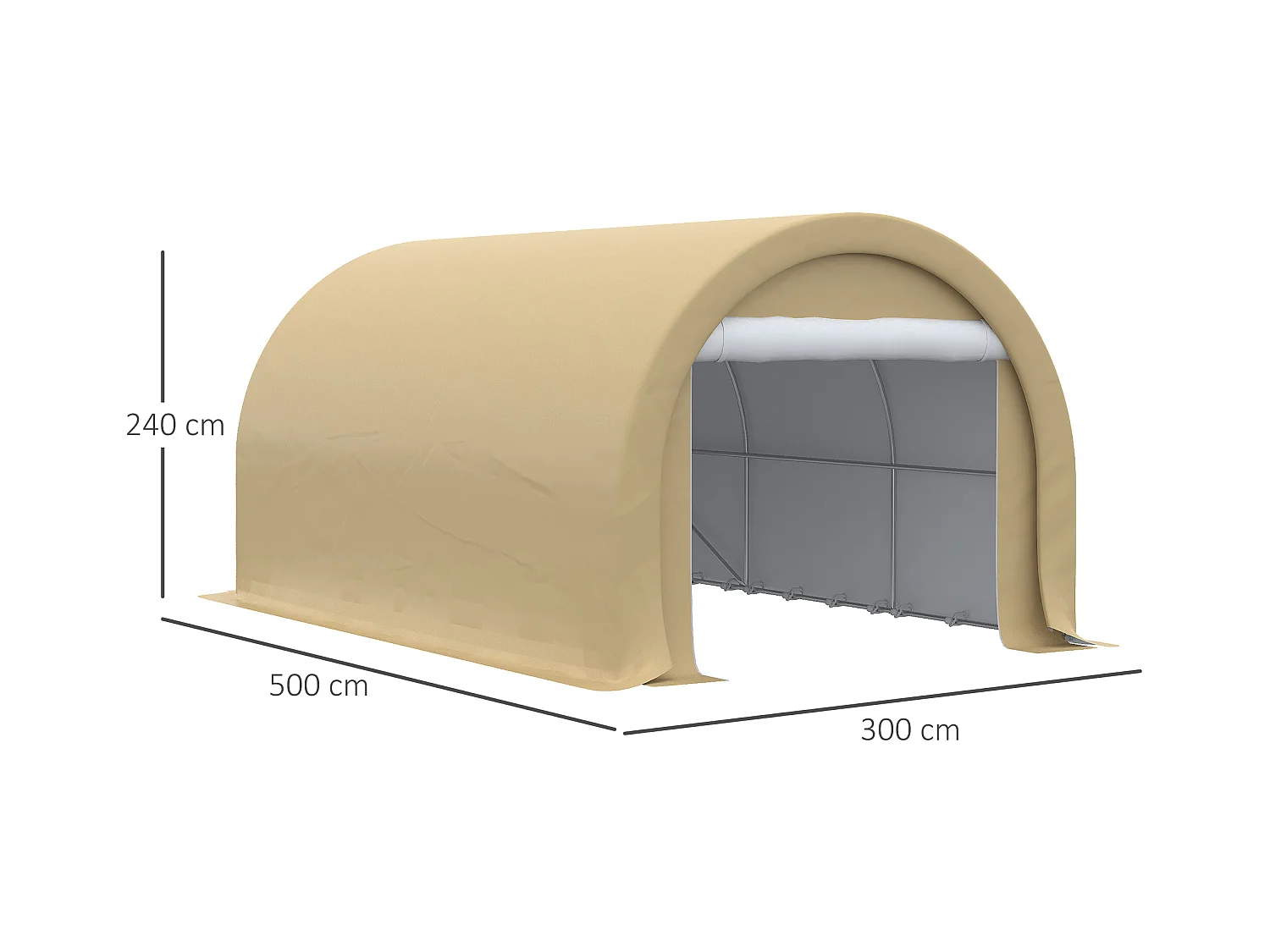 Tente garage carport dim. 5L x 3l x 2,4H m acier galvanisé robuste PE haute densité 190 g/m² imperméable anti-UV beige