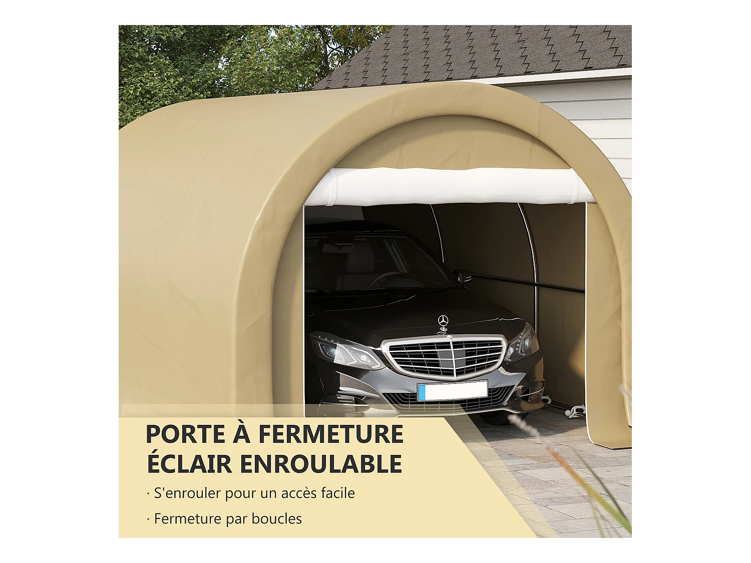 Tente garage carport dim. 5L x 3l x 2,4H m acier galvanisé robuste PE haute densité 190 g/m² imperméable anti-UV beige