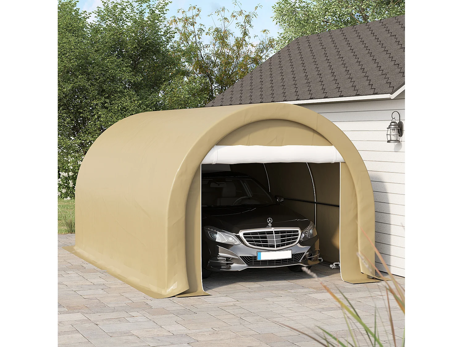 Tente garage carport dim. 5L x 3l x 2,4H m acier galvanisé robuste PE haute densité 190 g/m² imperméable anti-UV beige