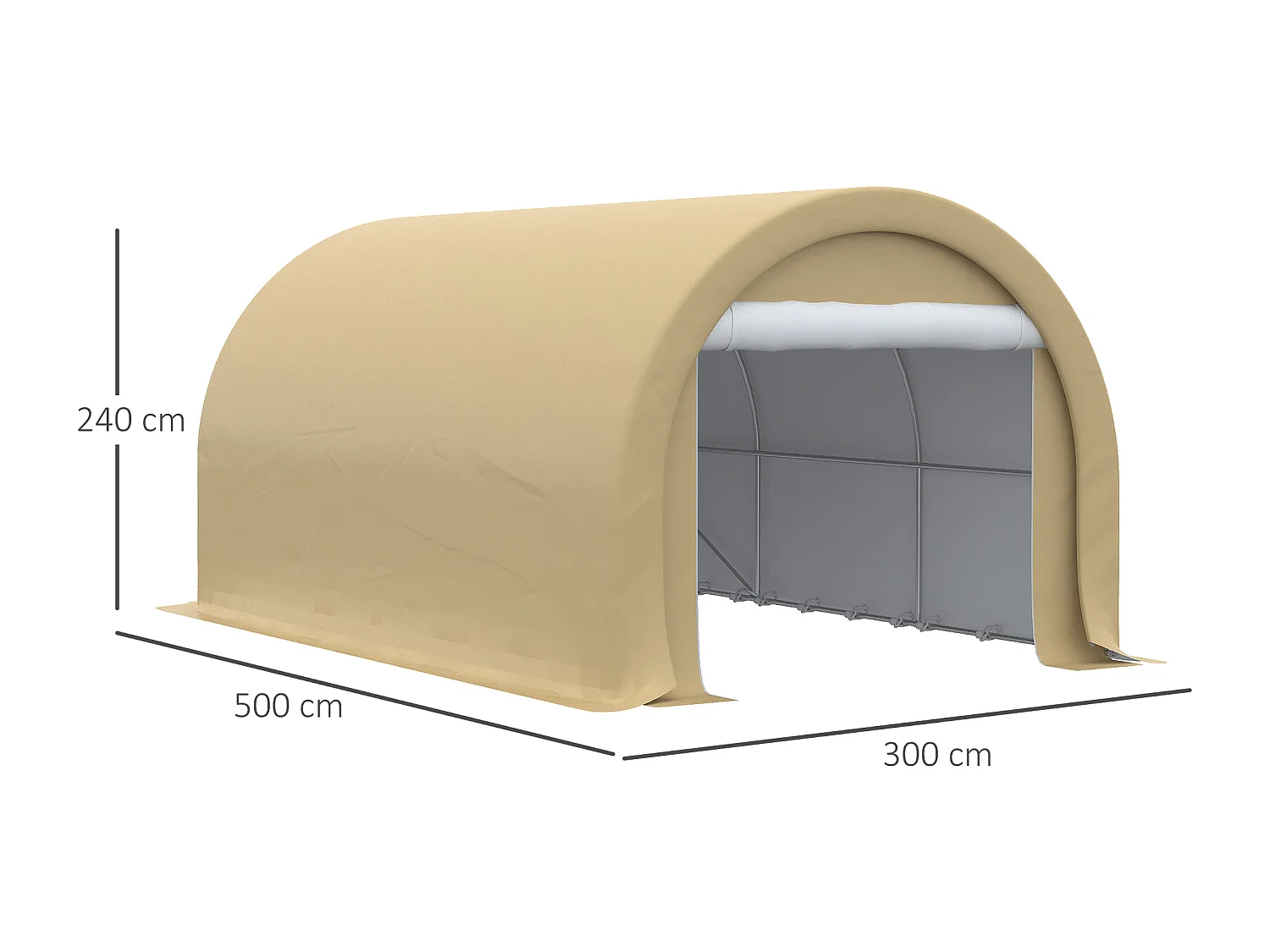 Tente garage carport dim. 5L x 3l x 2,4H m acier galvanisé robuste PE haute densité 190 g/m² imperméable anti-UV beige