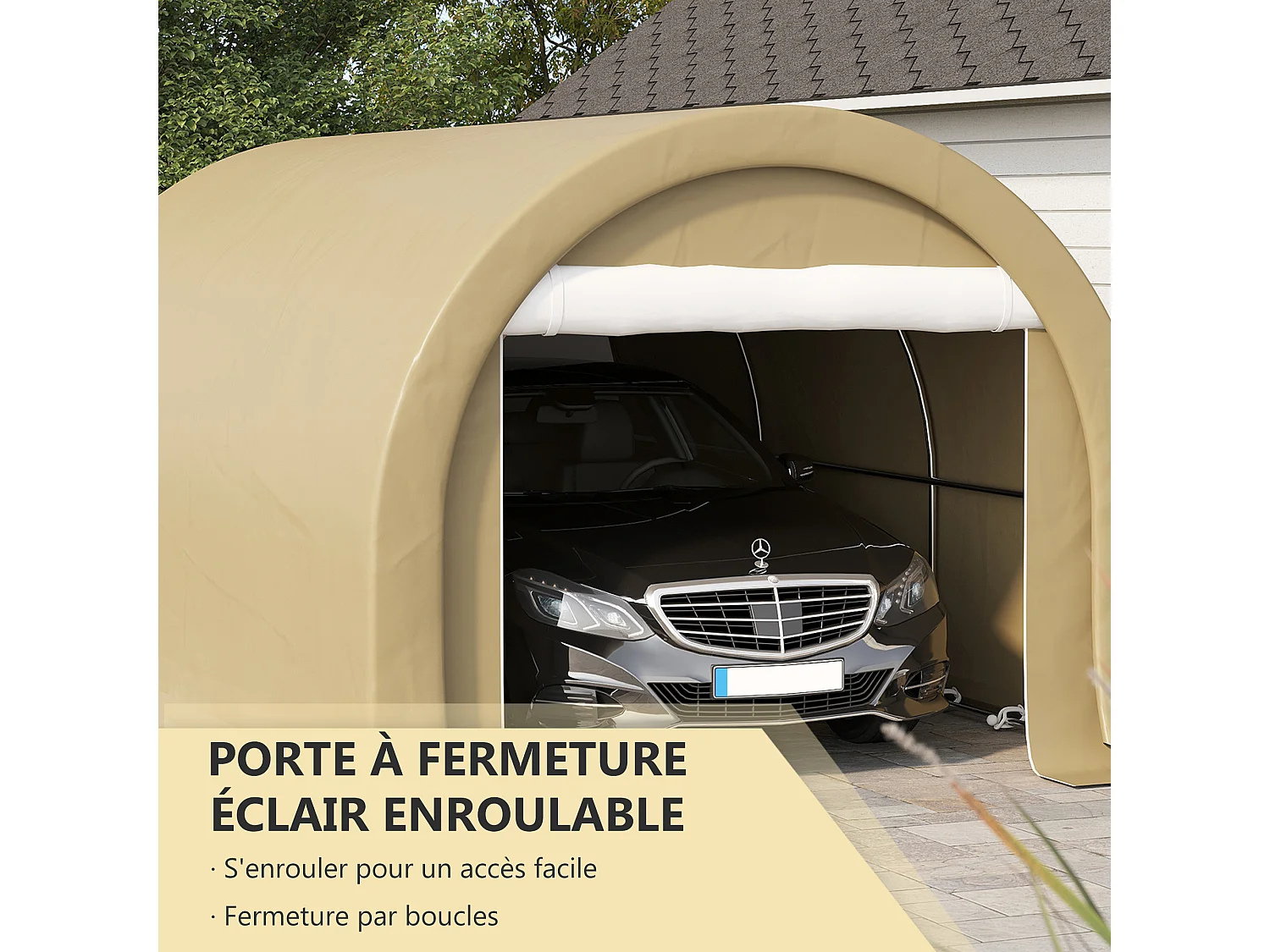 Tente garage carport dim. 5L x 3l x 2,4H m acier galvanisé robuste PE haute densité 190 g/m² imperméable anti-UV beige