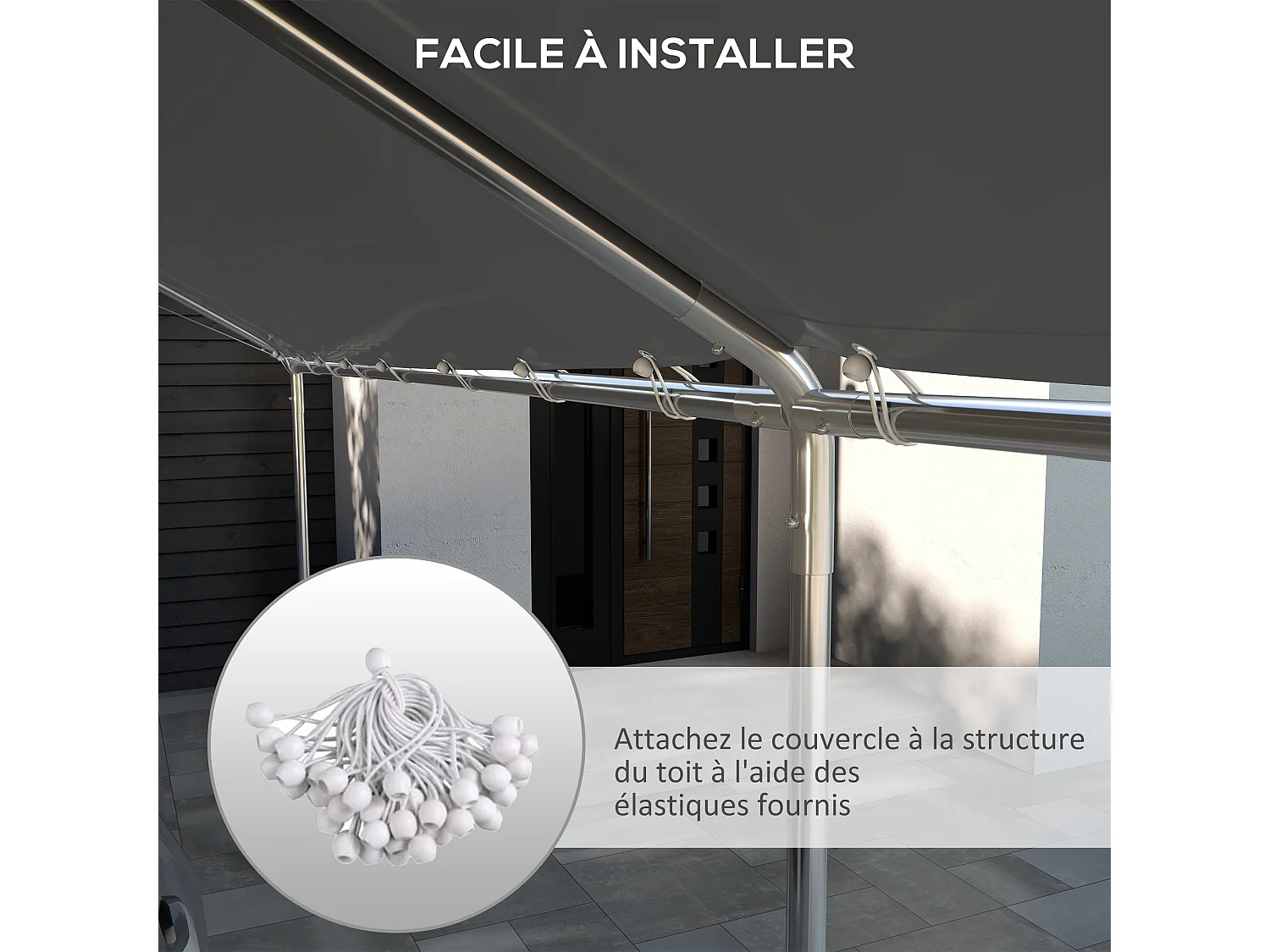 Toile de rechange carport auvent voiture dim. 6L x 3l m tendeurs élastiques inclus PE haute densité gris