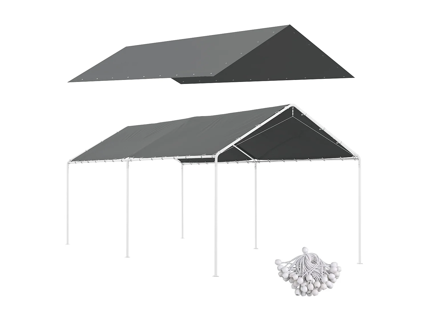 Toile de rechange carport auvent voiture dim. 6L x 3l m tendeurs élastiques inclus PE haute densité gris