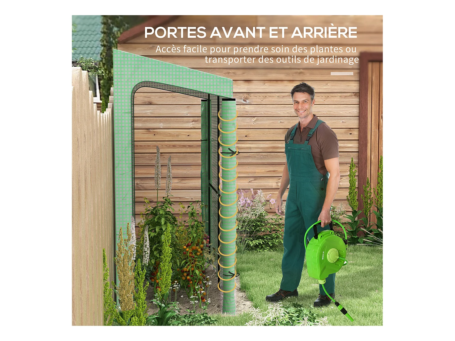 Serre de jardin adossée serre adossée dim. 2L x 0,8l x 2H m 2 portes zippées fenêtre acier PE haute densité vert