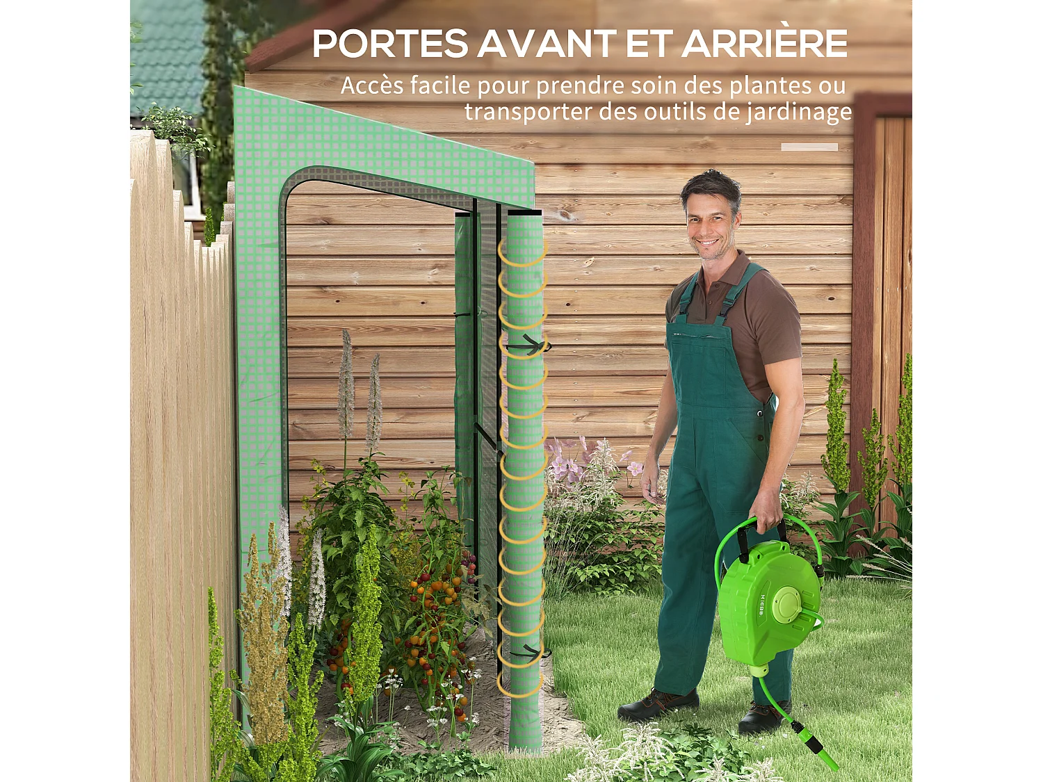 Serre de jardin adossée serre adossée dim. 2L x 0,8l x 2H m 2 portes zippées fenêtre acier PE haute densité vert