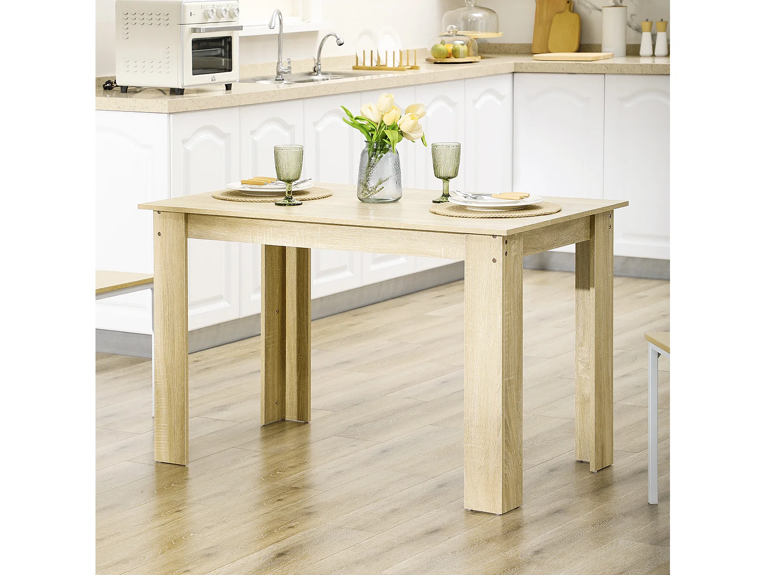Table à manger grand plateau 4-6 personnes - dim. 120L x 69l x 75H cm - panneaux aspect chêne clair