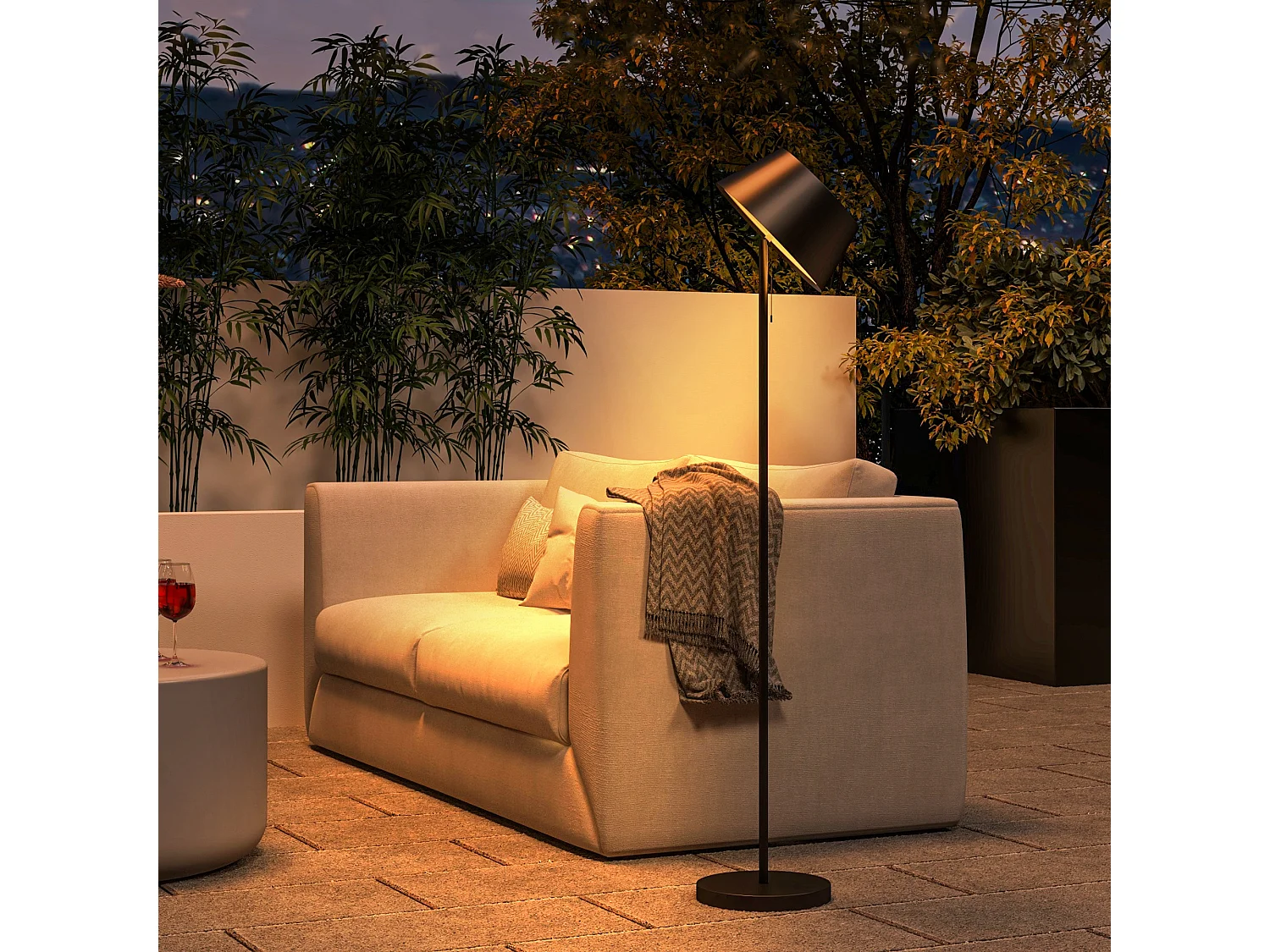 Lampadaire extérieur solaire LED sans fil rechargeable USB réglable alu ABS noir