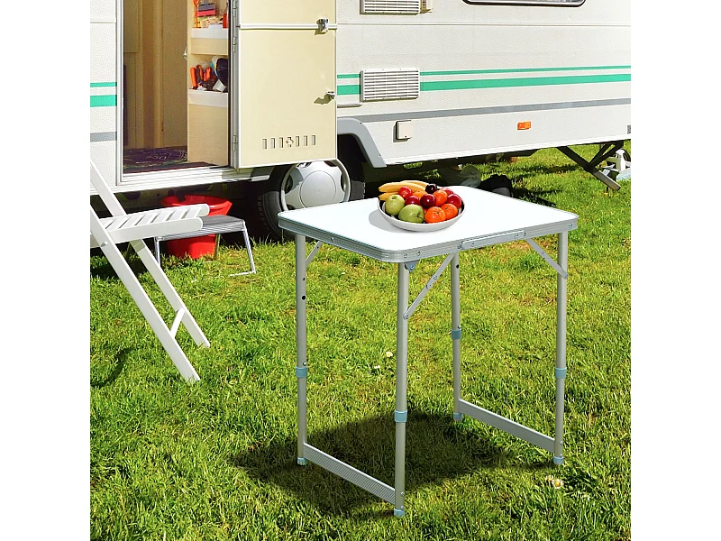 Table pliante table de camping table de jardin hauteur réglable aluminium MDF blanc