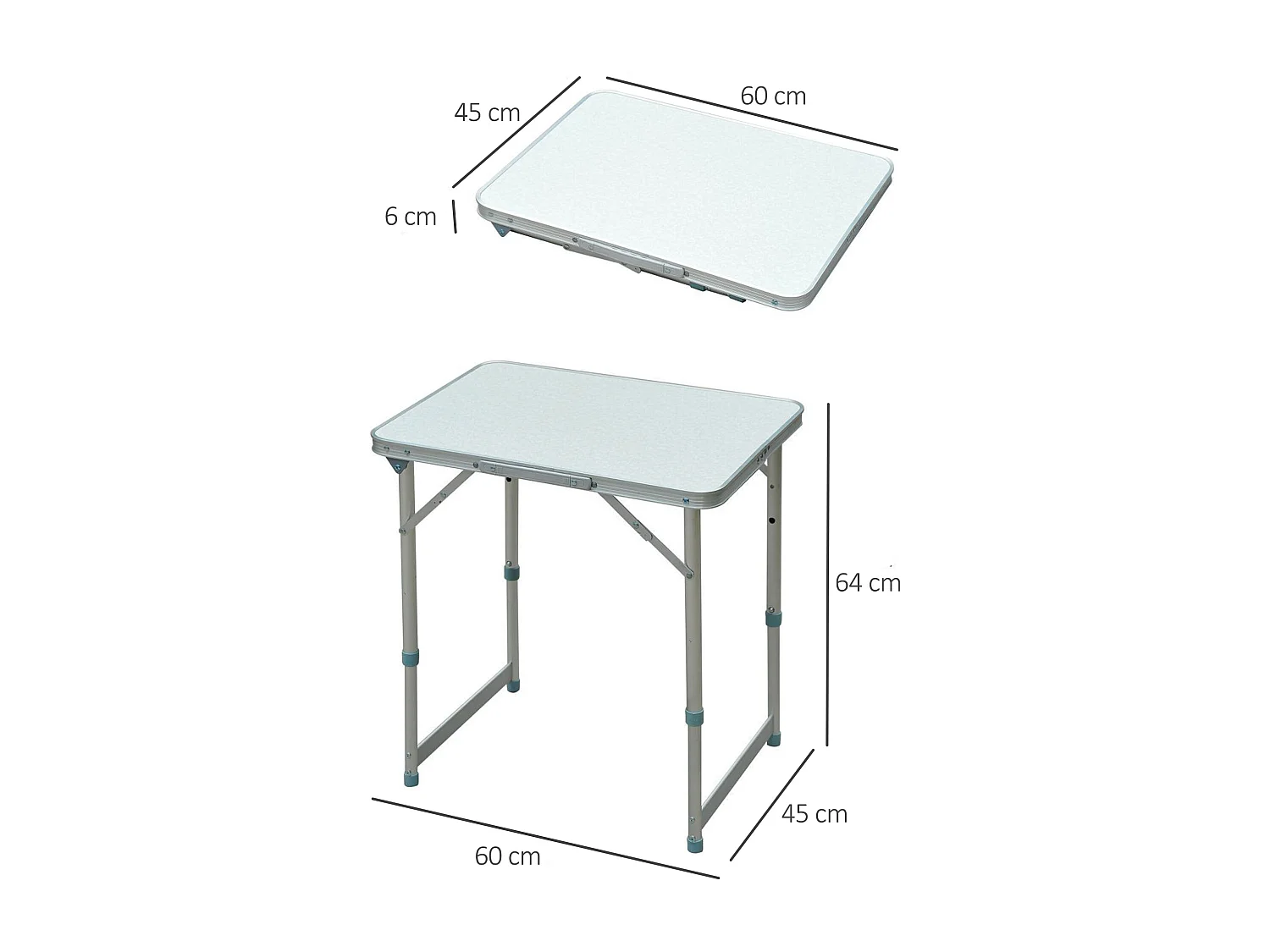 Table pliante table de camping table de jardin hauteur réglable aluminium MDF blanc