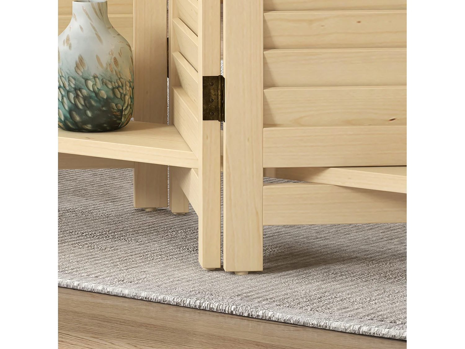 Paravent intérieur 4 panneaux 3 étagères pliables séparateur de pièce portes persiennes bois de paulownia naturel