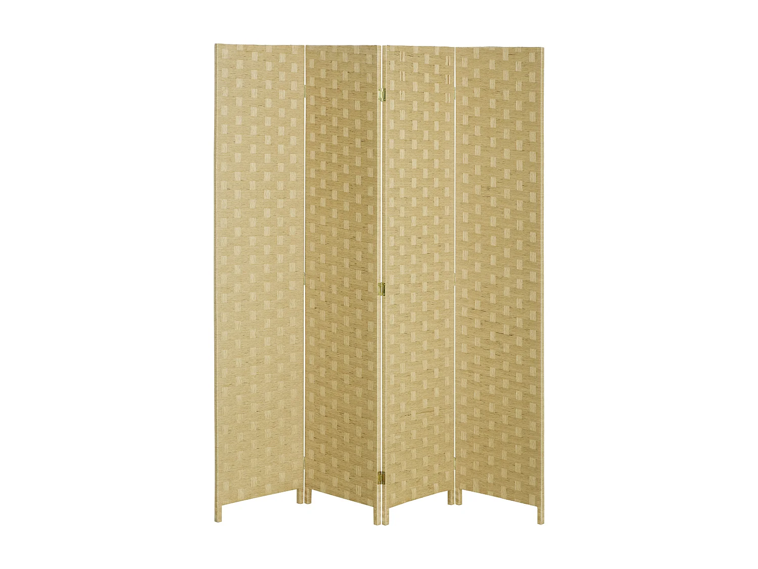 Paravent intérieur 4 panneaux pliables séparateur de pièce bois de pin fibres de papier tressé naturel