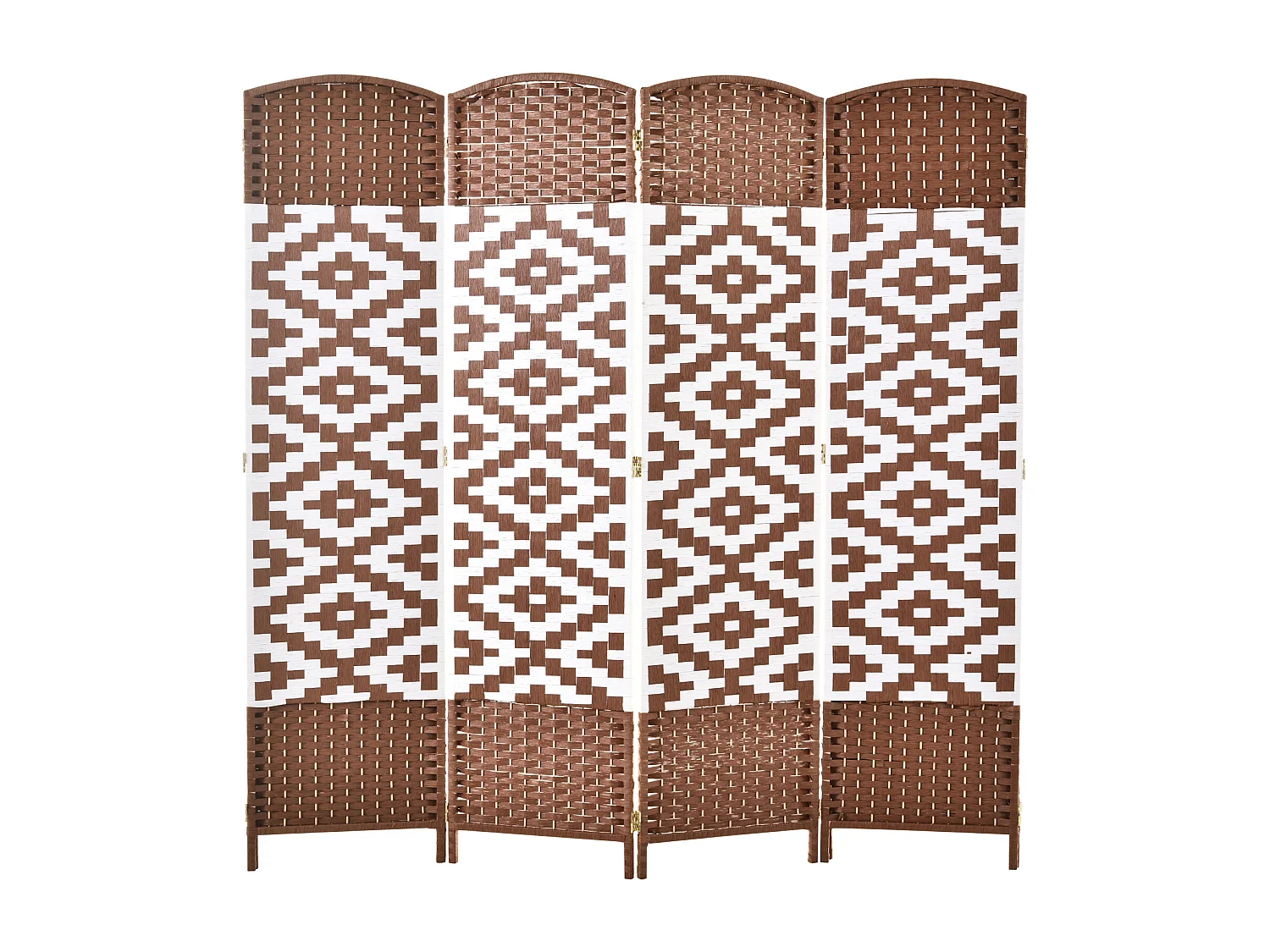 Paravent intérieur 4 panneaux pliables séparateur de pièce bois de peuplier tressé osier marron blanc