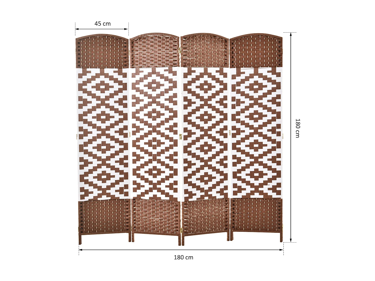 Paravent intérieur 4 panneaux pliables séparateur de pièce bois de peuplier tressé osier marron blanc