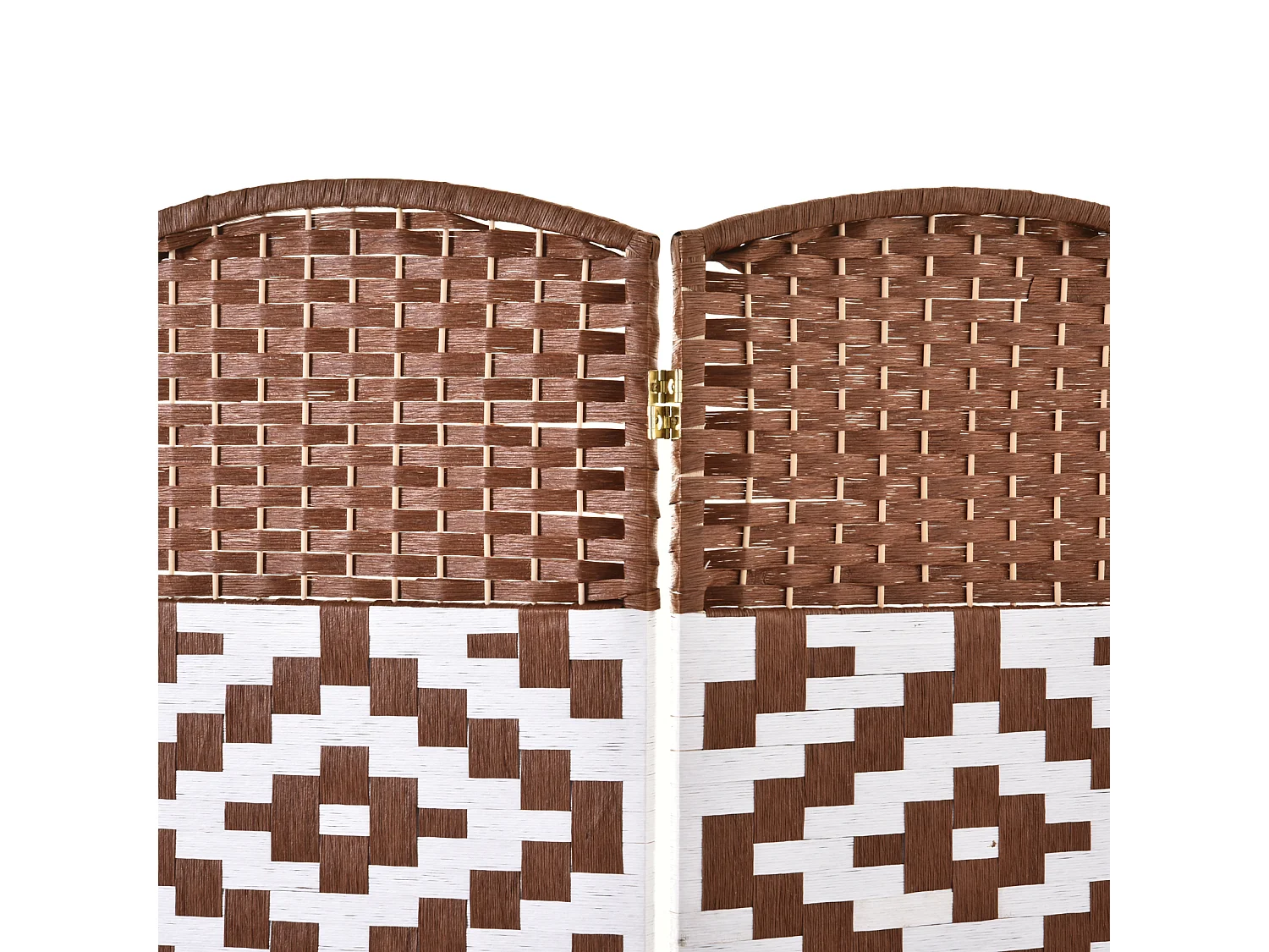 Paravent intérieur 4 panneaux pliables séparateur de pièce bois de peuplier tressé osier marron blanc