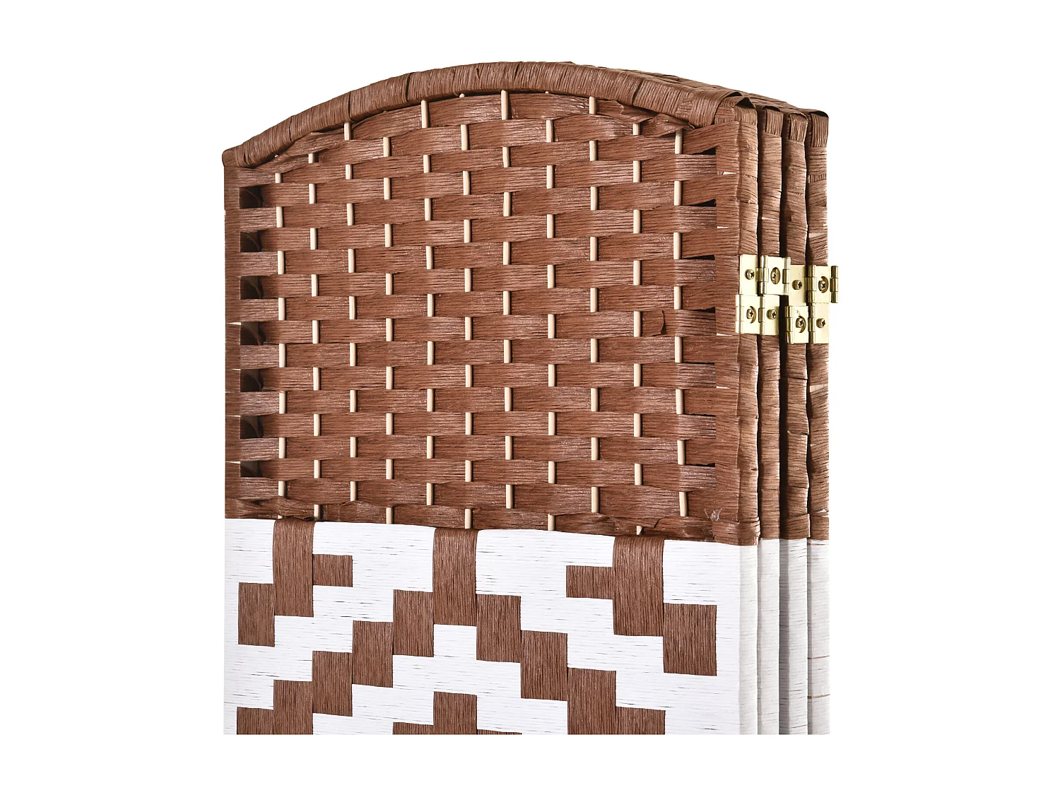 Paravent intérieur 4 panneaux pliables séparateur de pièce bois de peuplier tressé osier marron blanc