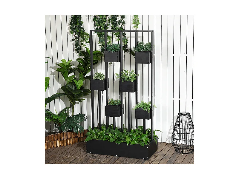 Jardinière surélevée avec treillis - dim. 90L x 45l x 170H cm - bois de sapin noir