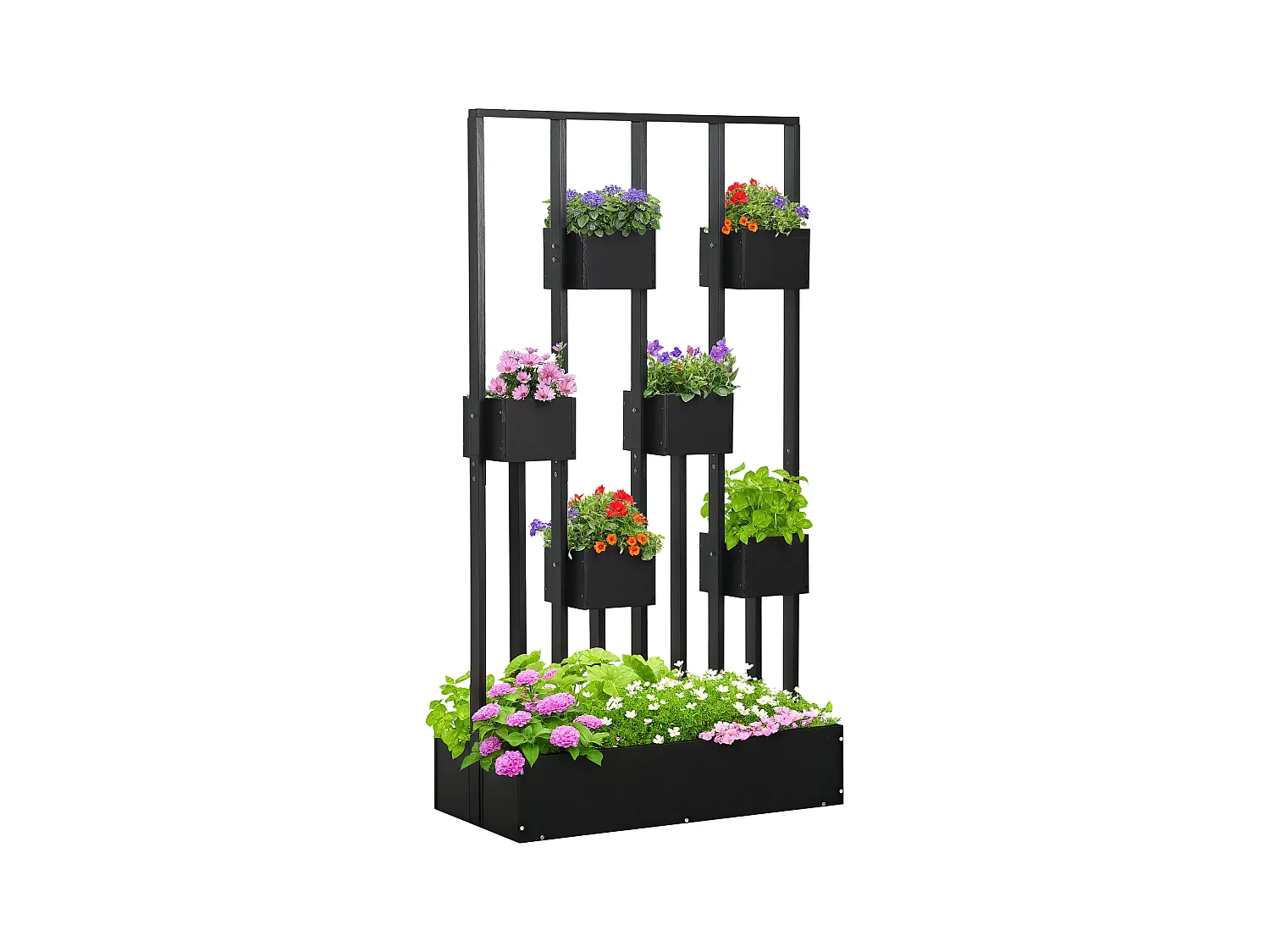 Jardinière surélevée avec treillis - dim. 90L x 45l x 170H cm - bois de sapin noir