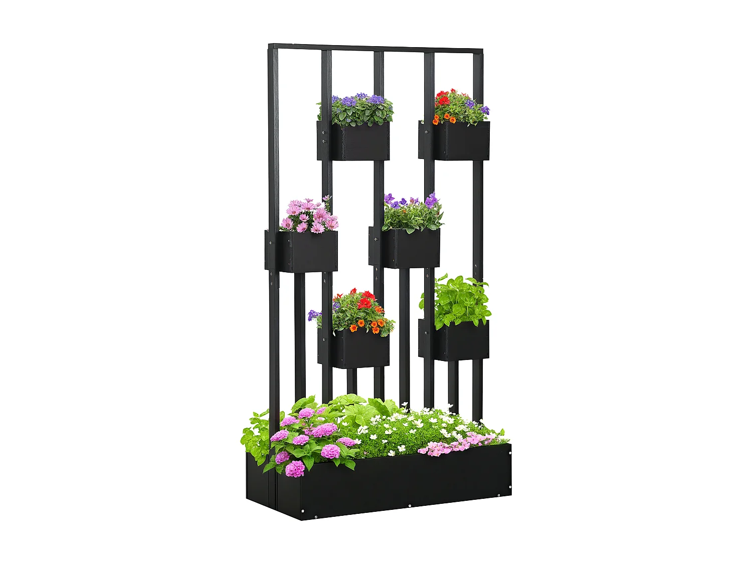 Jardinière surélevée avec treillis - dim. 90L x 45l x 170H cm - bois de sapin noir