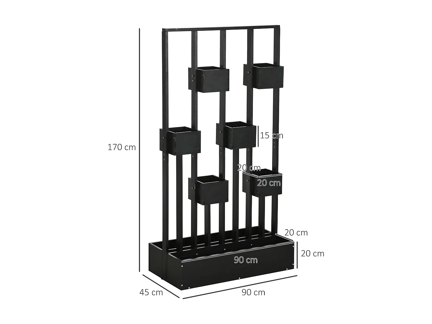 Jardinière surélevée avec treillis - dim. 90L x 45l x 170H cm - bois de sapin noir