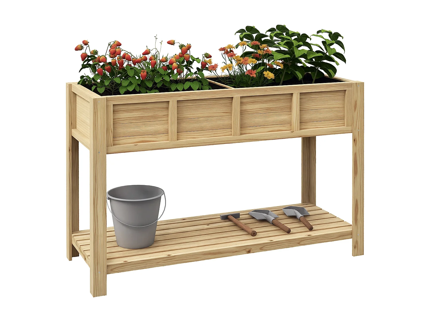 Jardinière sur pied - séparateur amovible, étagère - bois sapin autoclave