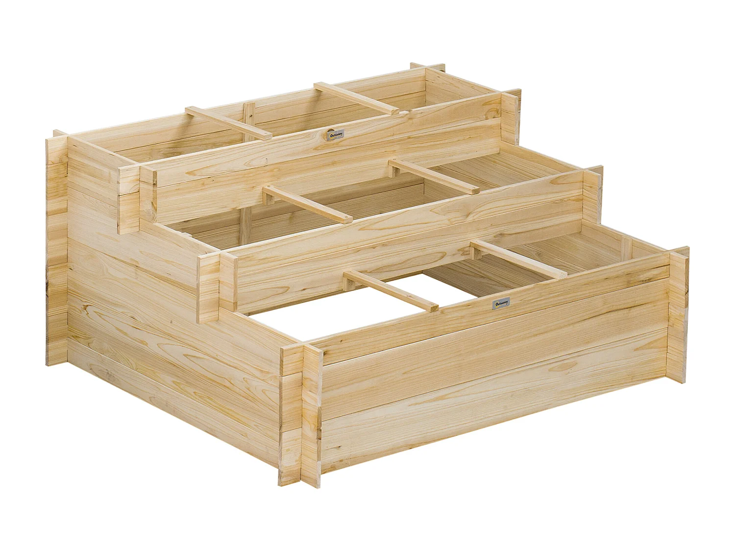 Jardinière en escalier 3 niveaux avec 9 séparateurs - feutre drainage inclus - bois sapin pré-huilé