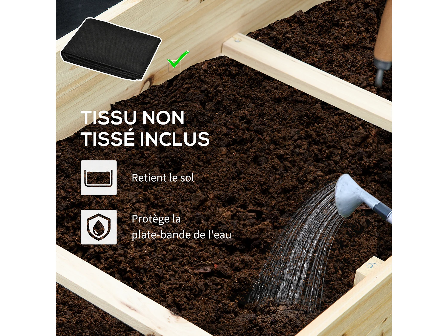 Jardinière en escalier 3 niveaux avec 9 séparateurs - feutre drainage inclus - bois sapin pré-huilé