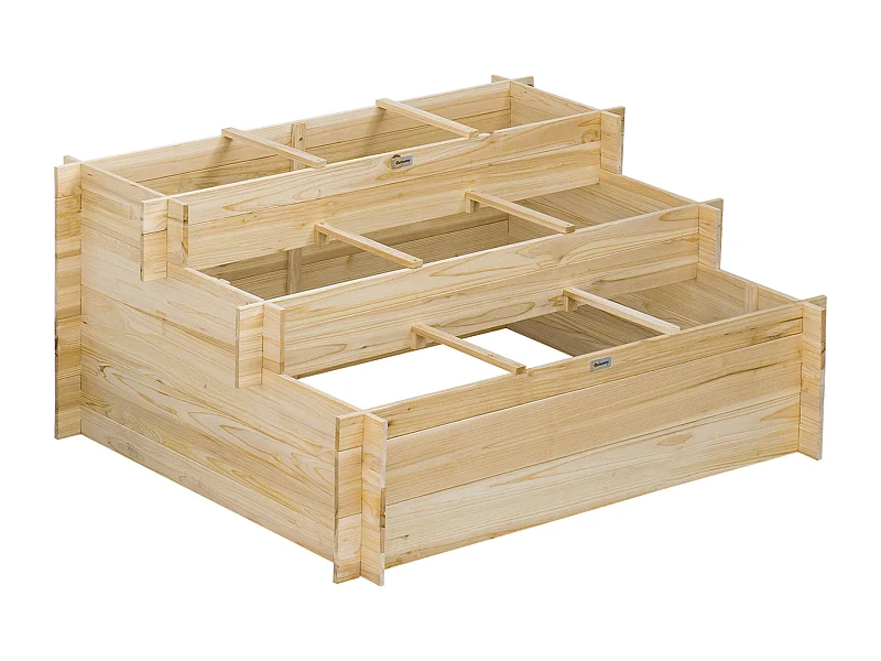 Jardinière en escalier 3 niveaux avec 9 séparateurs - feutre drainage inclus - bois sapin pré-huilé