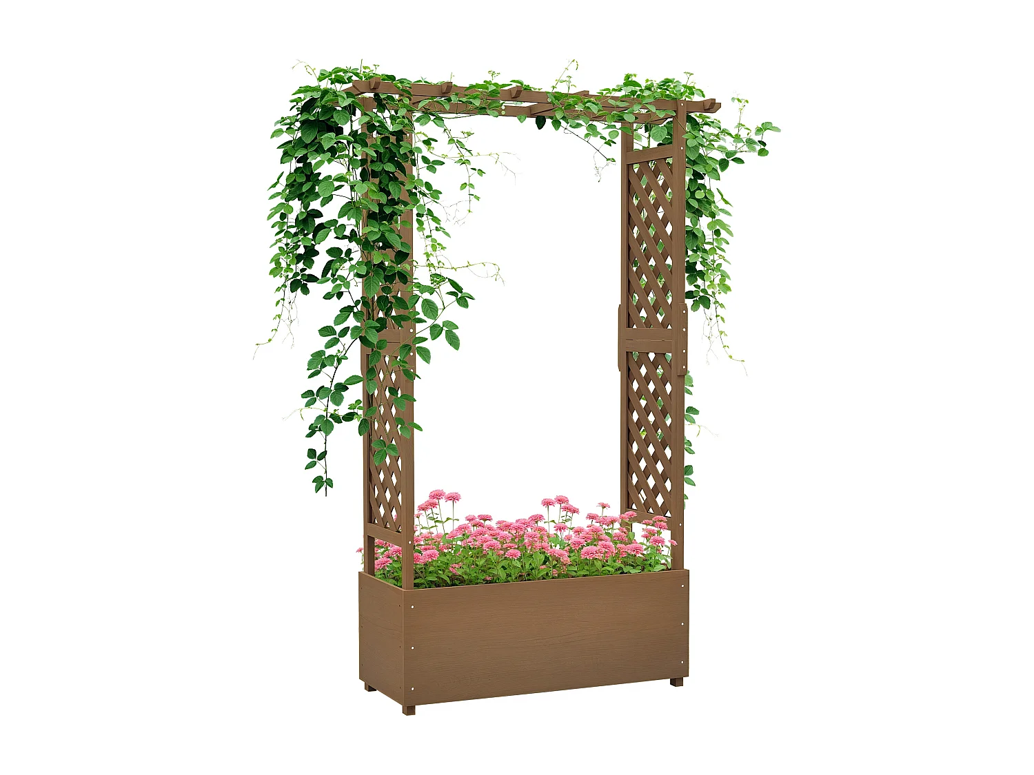 Jardinière rectangulaire potager sur pied avec treillis et arche bois sapin pré-huilé