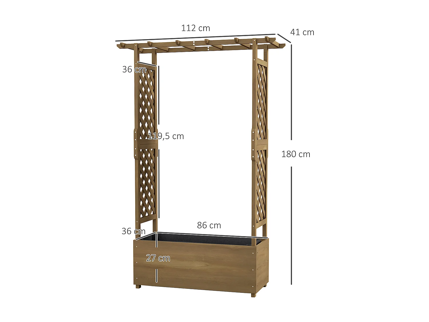 Jardinière rectangulaire potager sur pied avec treillis et arche bois sapin pré-huilé