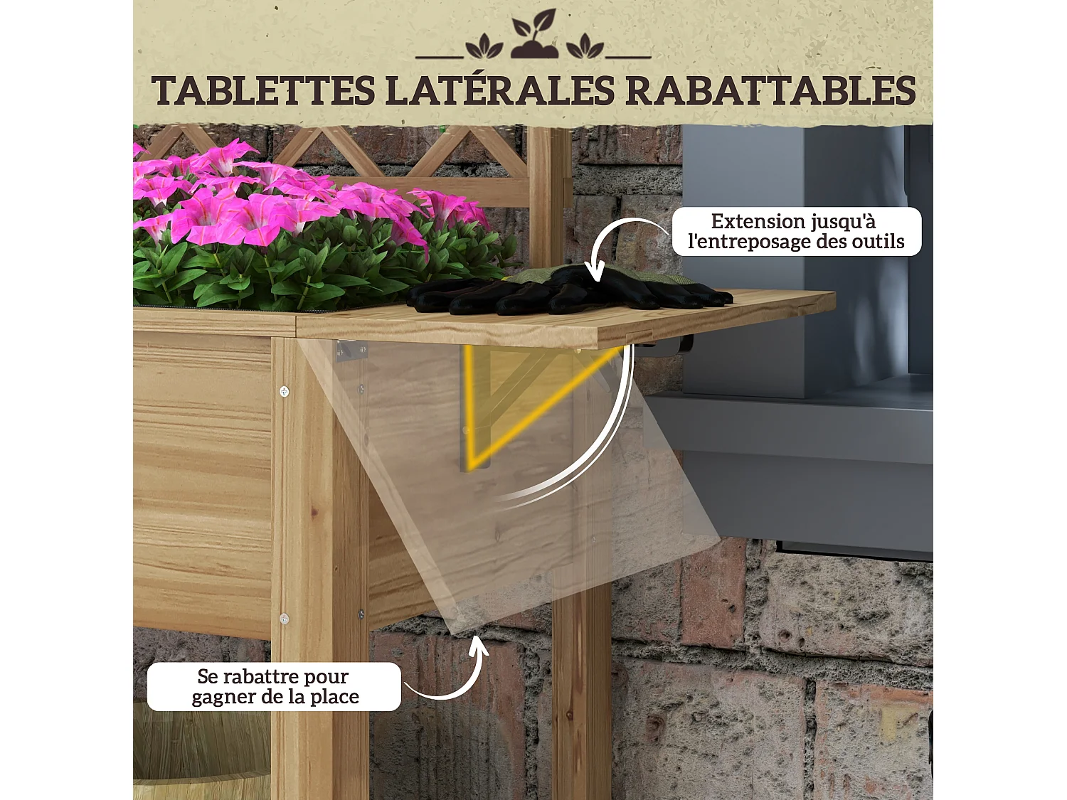 Jardinière rectangulaire sur pied avec treillis - tablettes, étagère - bois sapin autoclave