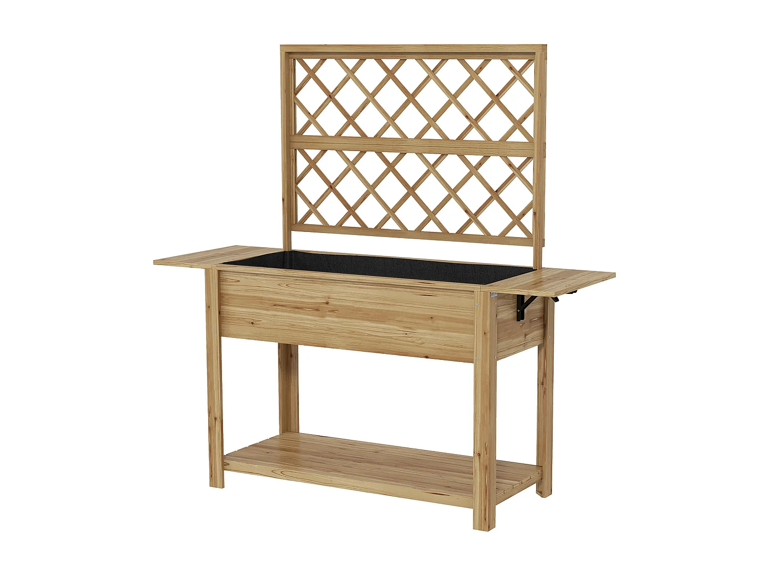 Jardinière rectangulaire sur pied avec treillis - tablettes, étagère - bois sapin autoclave