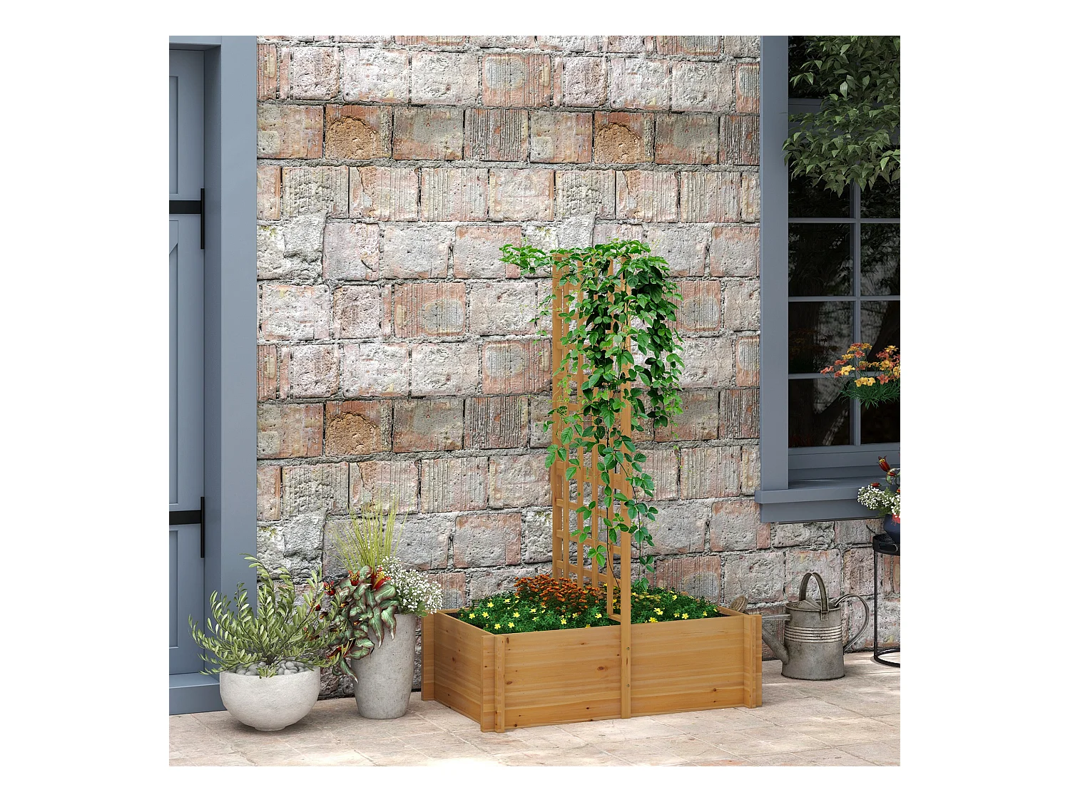 Jardinière avec treillis - dim. 100L x 60l x 150H cm - bois sapin pré-huilé