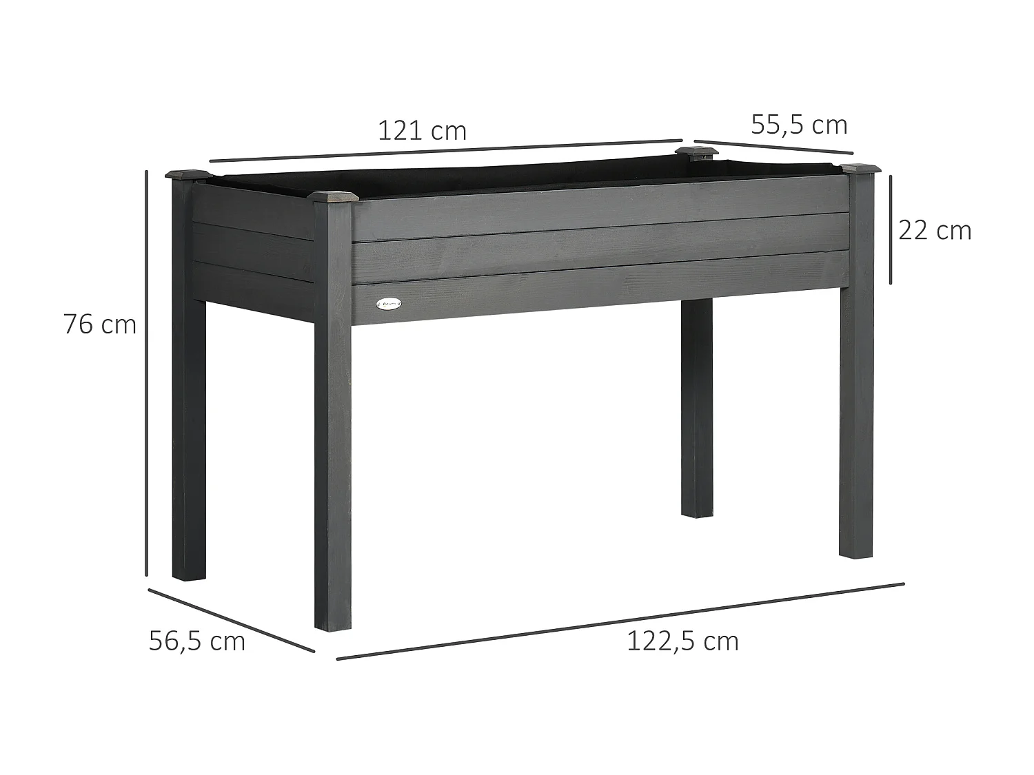 Jardinière sur pieds potager dim. 122L x 56l x 76H cm inserts d'irrigation + feutre de drainage inclus bois sapin gris