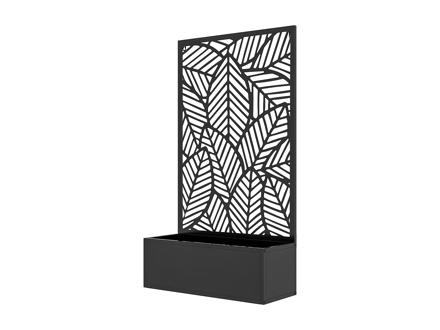 Jardinière avec treillis design - bac à fleurs - dim. 61L x 23l x 113H cm - fixation murale possible - métal époxy noir