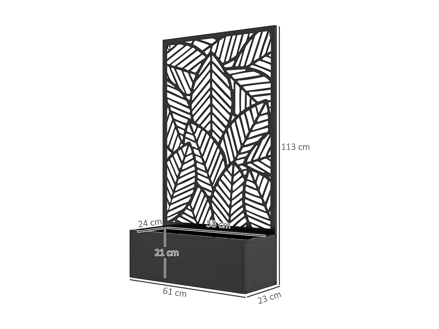 Jardinière avec treillis design - bac à fleurs - dim. 61L x 23l x 113H cm - fixation murale possible - métal époxy noir