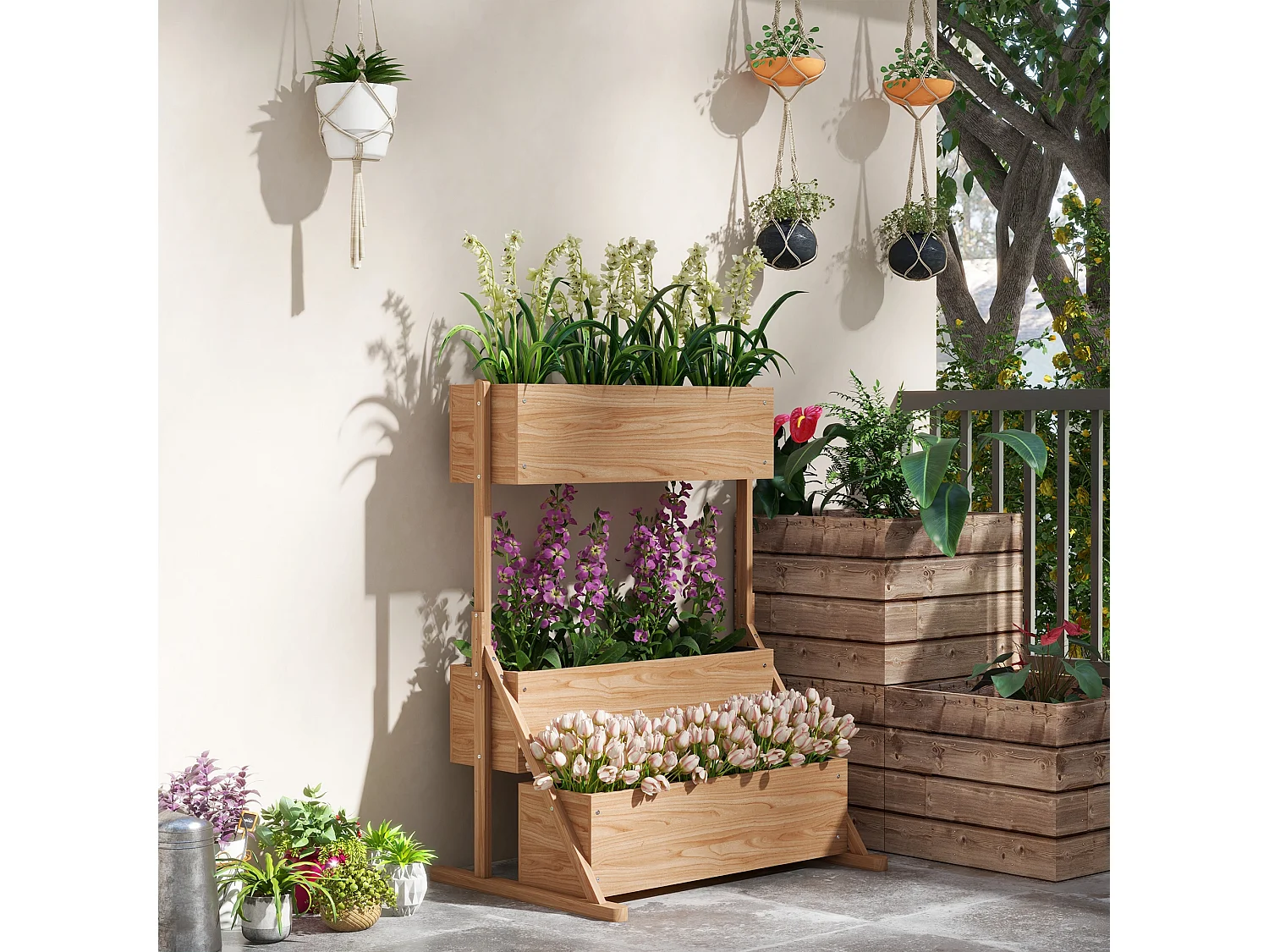 Jardinière carré potager 3 niveaux - inserts d'irrigation, feutre drainage inclus - bois sapin pré-huilé