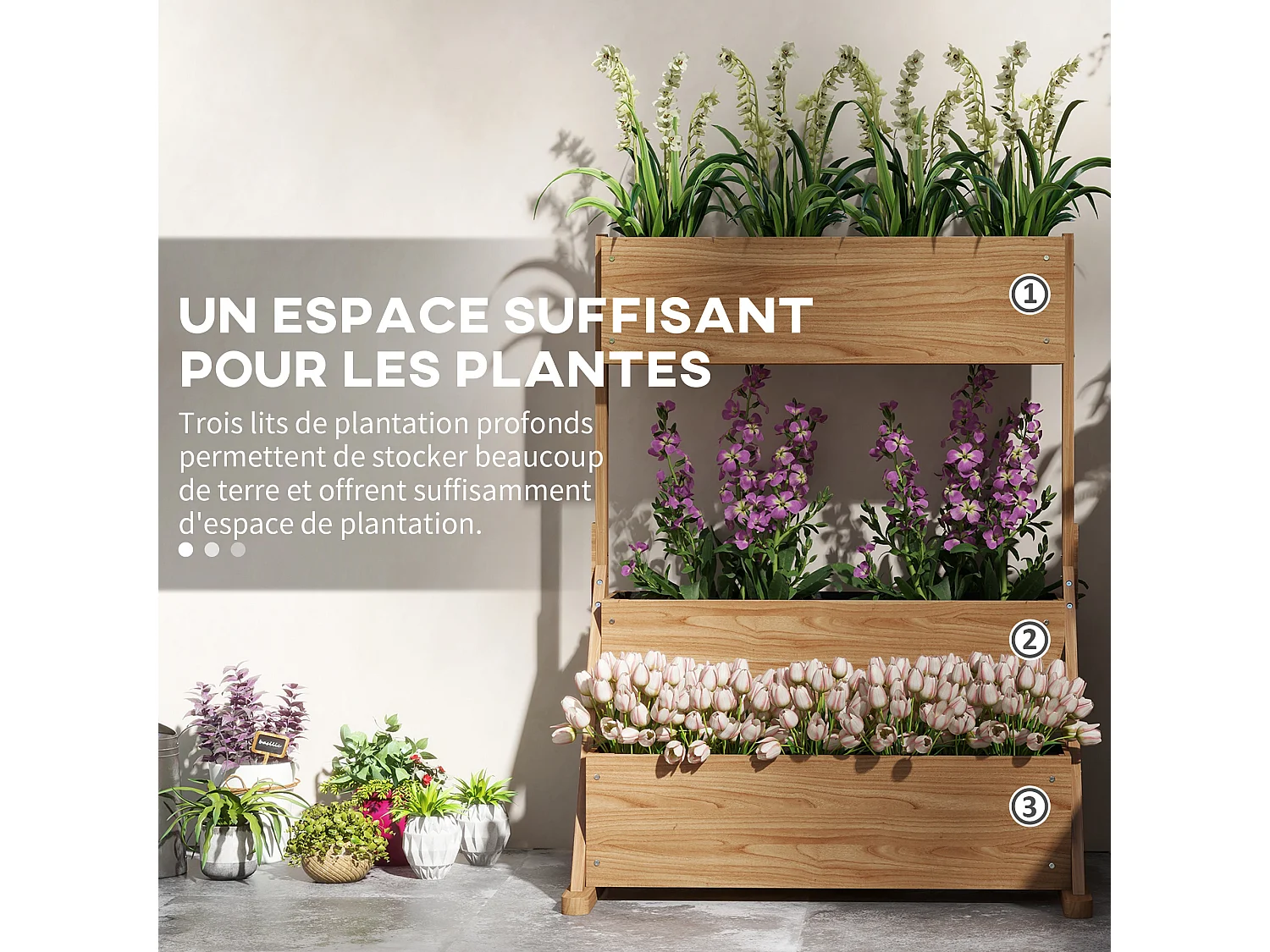 Jardinière carré potager 3 niveaux - inserts d'irrigation, feutre drainage inclus - bois sapin pré-huilé