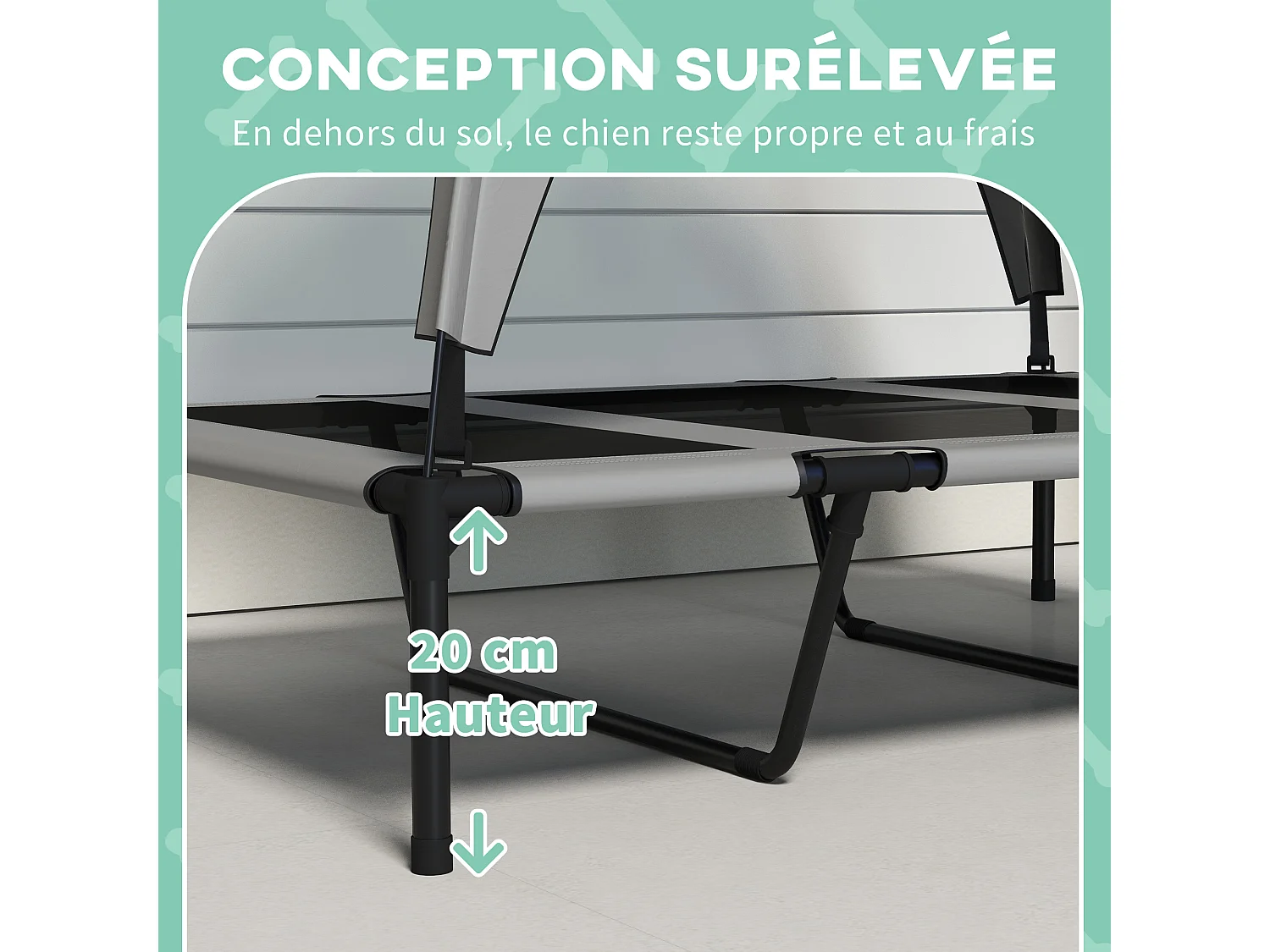 Lit chien sur pied avec voile ombrage - 106 x 76 x 94 cm - sac de transport - gris