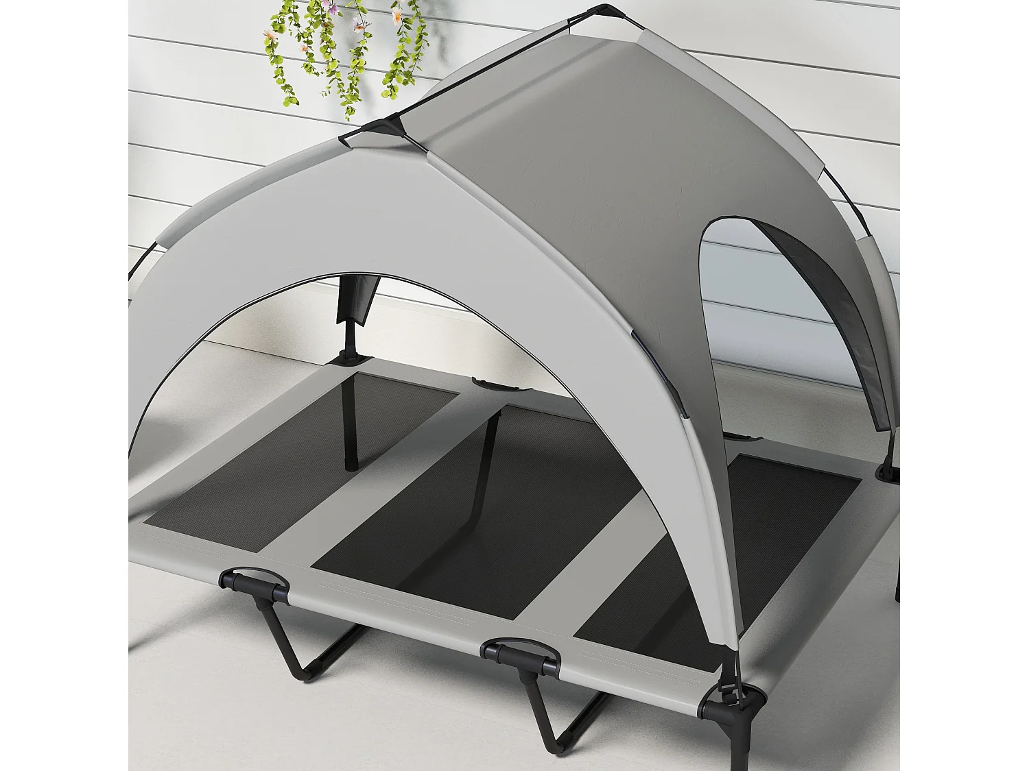 Lit chien sur pied avec voile ombrage - 106 x 76 x 94 cm - sac de transport - gris