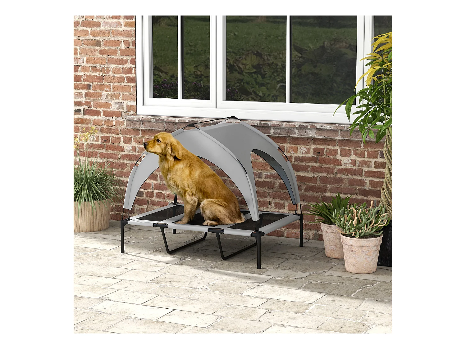 Lit chien sur pied avec voile ombrage - 106 x 76 x 94 cm - sac de transport - gris