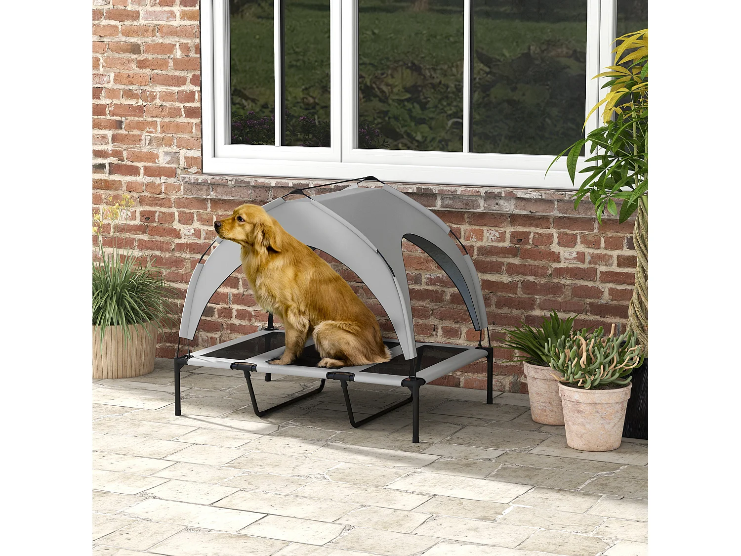 Lit chien sur pied avec voile ombrage - 106 x 76 x 94 cm - sac de transport - gris