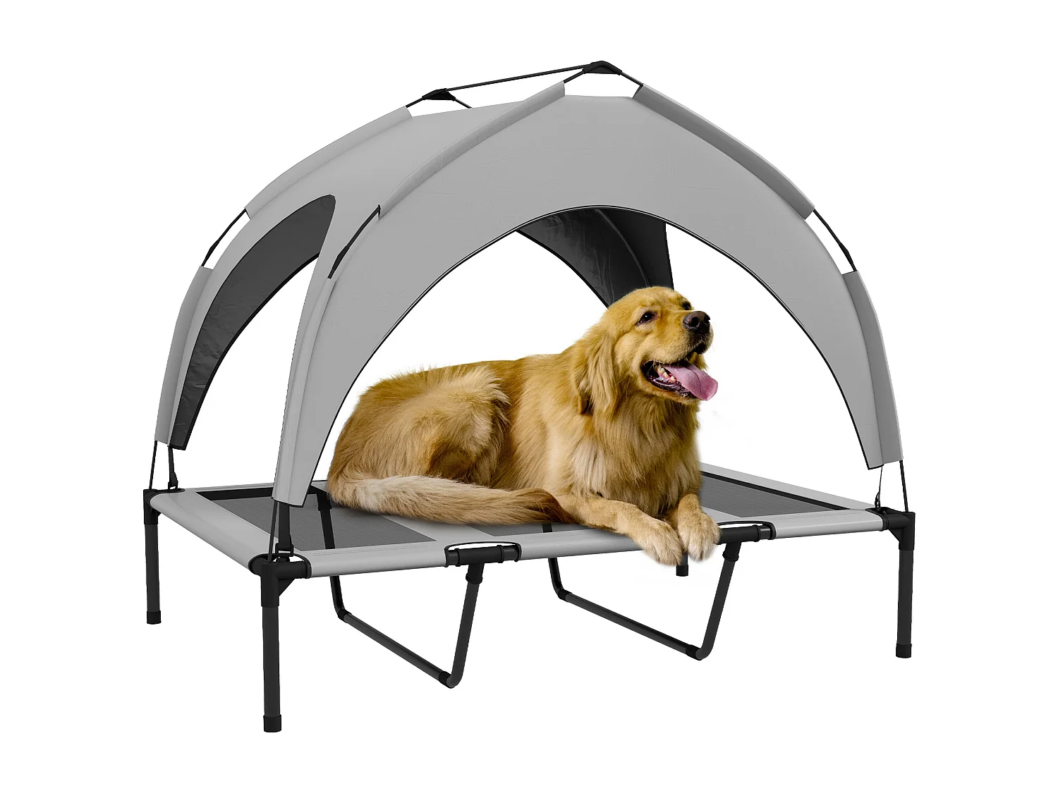 Lit chien sur pied avec voile ombrage - 106 x 76 x 94 cm - sac de transport - gris