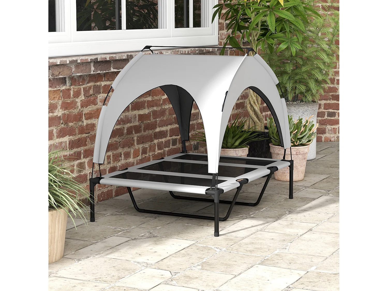 Lit chien sur pied avec voile ombrage - 106 x 76 x 94 cm - sac de transport - gris